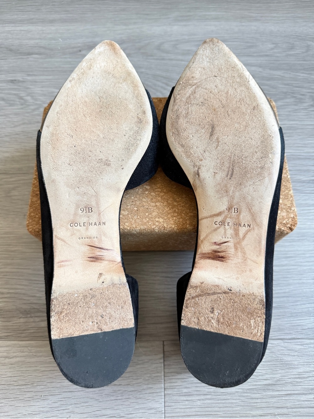 Cole Haan Grand OS d’Orsay Flat — Black Suede & Gold Cap Toe - Picture 5 of 6
